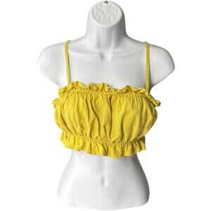 Wild Fable Smocked Ruched Crop Top — Yellow Ruffle Babydoll — Size S